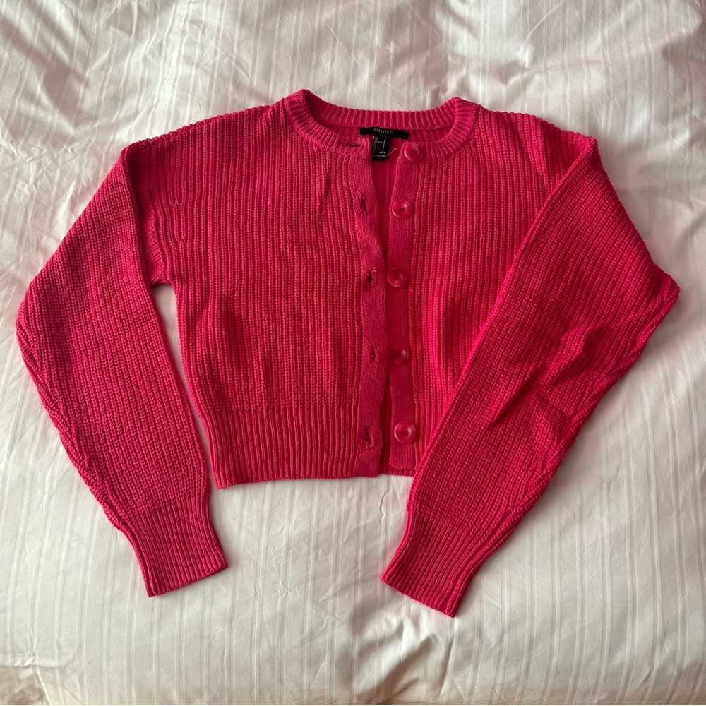 forever 21 hot pink knit cardigan sweater